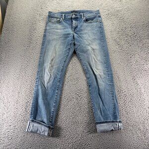 Uniqlo Jeans Mens 32x32 Blue Light Wash Cotton Stretch Slim Fit Selvedge Denim